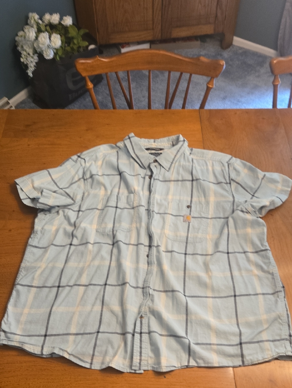 Carhartt Light Blue & Navy Windowpane Short-Sleeve Button-Down Shirt